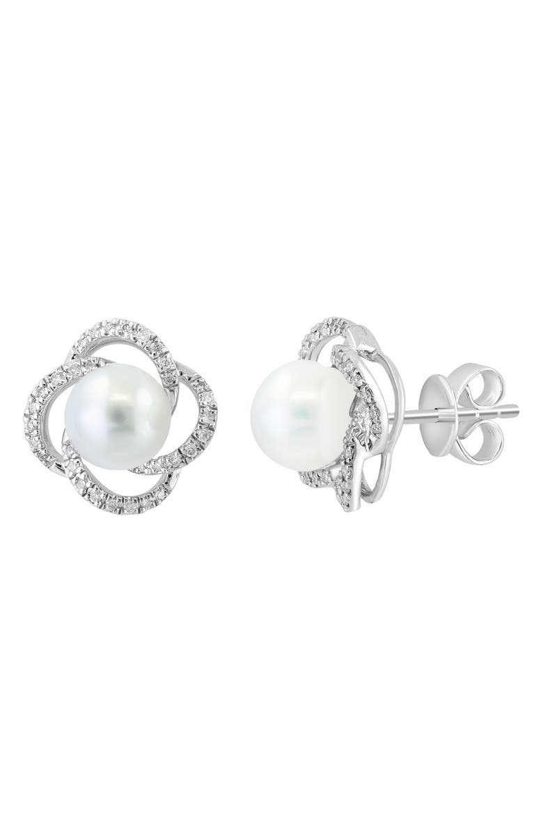 EFFY Sterling Silver Freshwater Pearl & Diamond Stud Earrings, Alternate, color, 