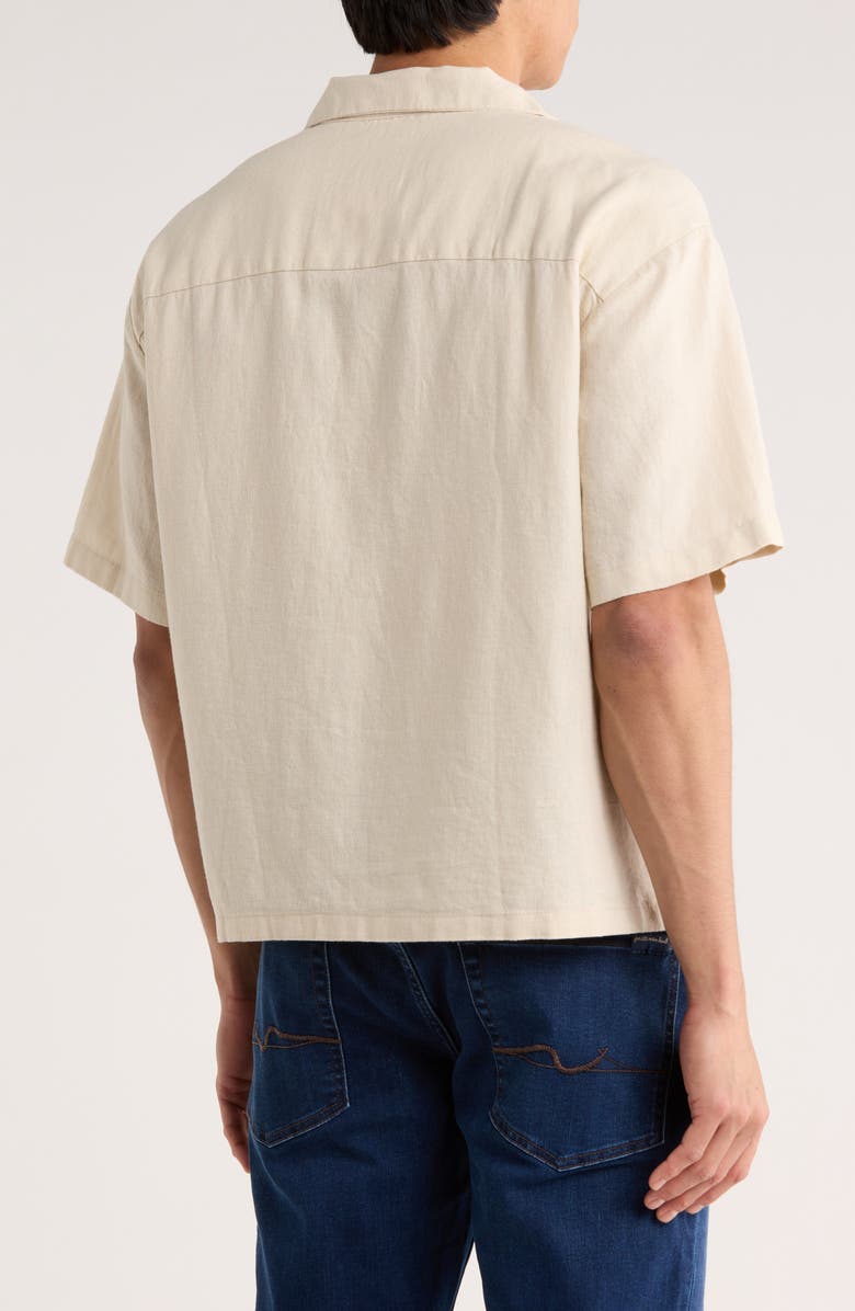 DENIM AND FLOWER Linen Blend Camp Shirt, Alternate, color, Sand