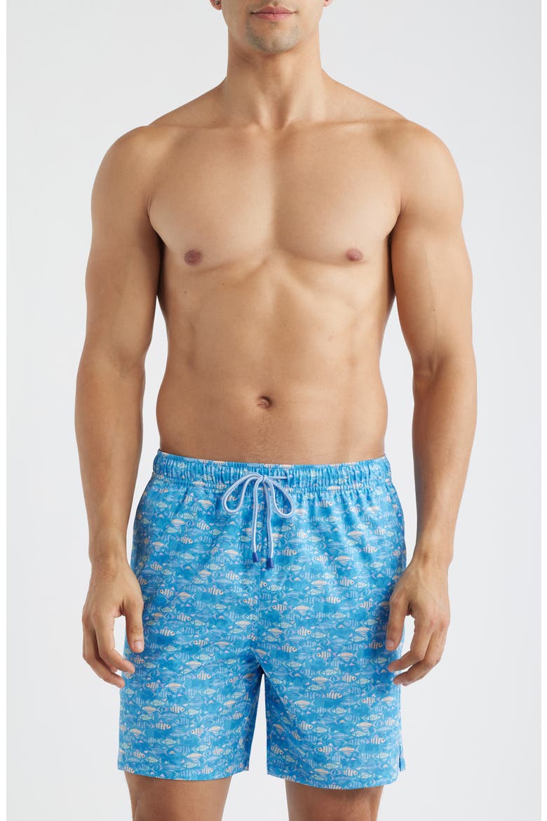 Sunfish Print Swim Trunks, Main, color, MARINA BLUE