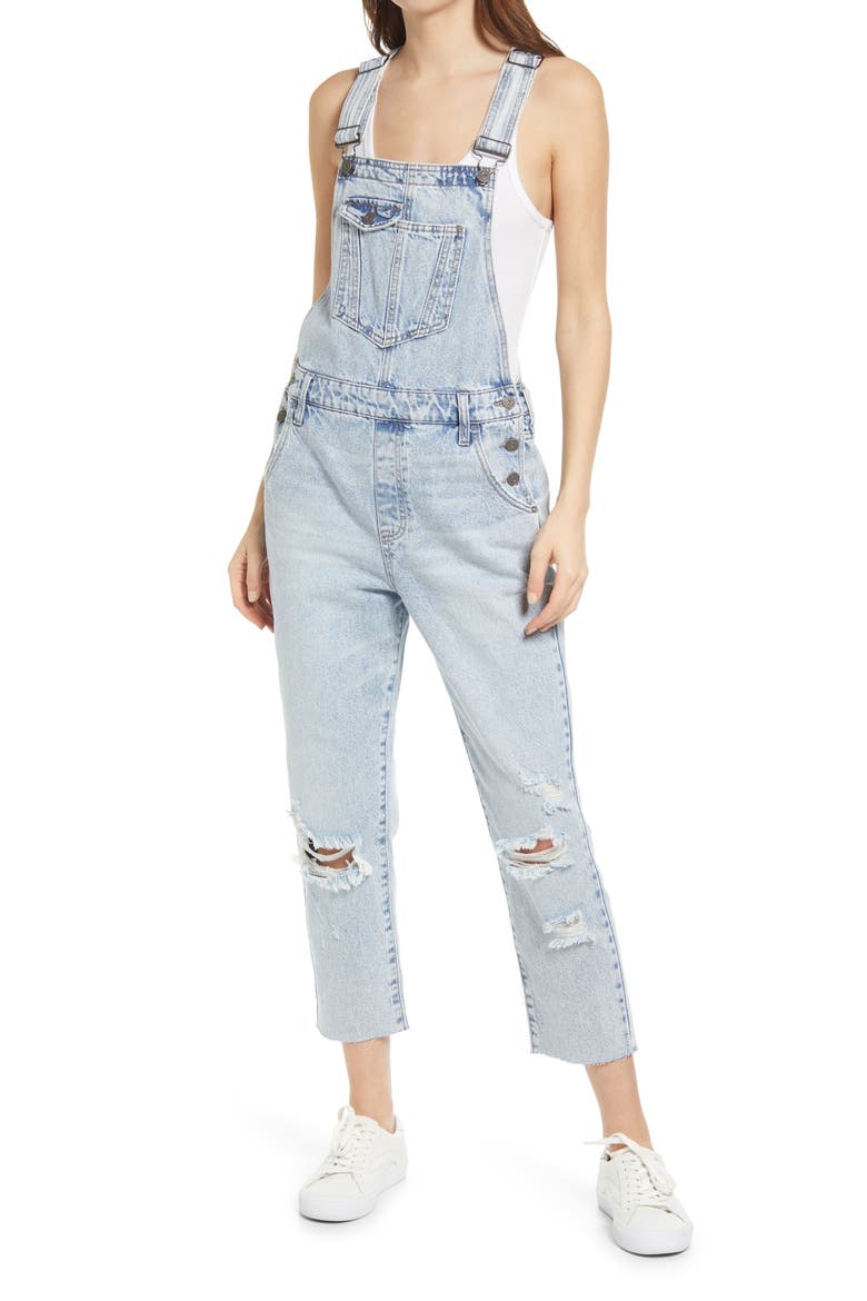 Boyfriend Ripped Denim Overalls, Main, color, LIGHT WASH