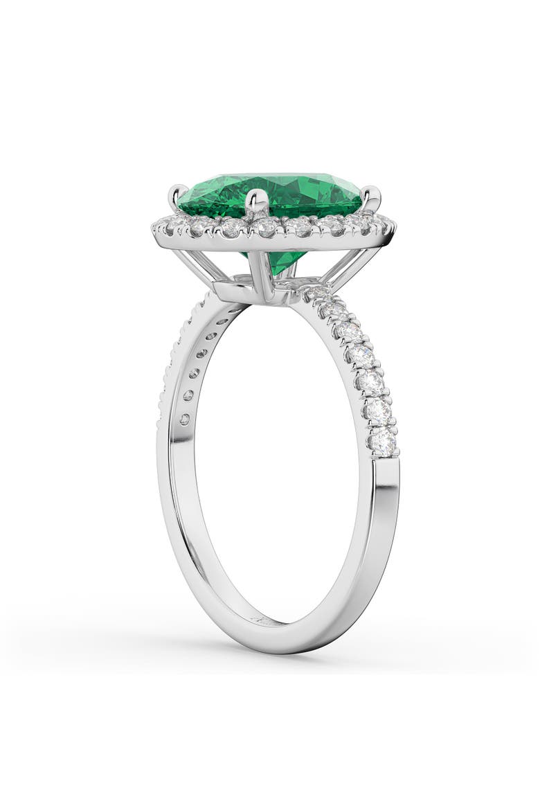 Oval Cut Halo Emerald & Diamond Engagement Ring 14K, Alternate, color, 3.11ct/White Gold