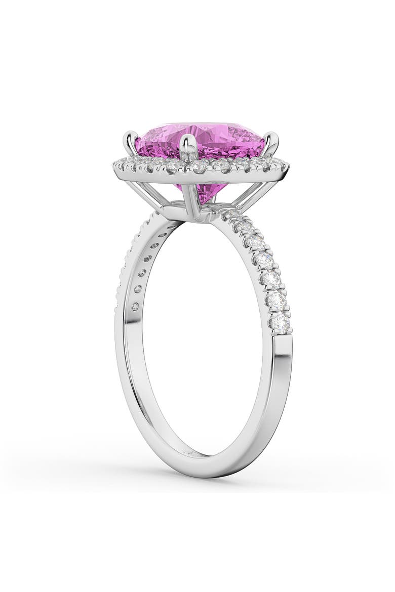 Cushion Cut Halo Lab Pink Sapphire & Lab Diamond Engagement Ring 14k, Alternate, color, 3.11ct/White Gold