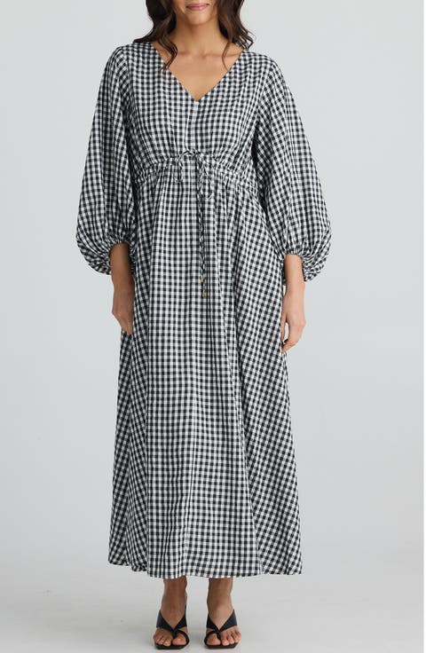 Sunshine Plaid Long Sleeve Maxi Dress