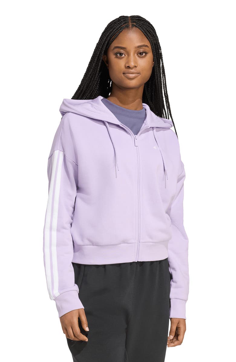 adidas 3-Stripe Crop Hoodie, Alternate, color, Powder Plum/ White