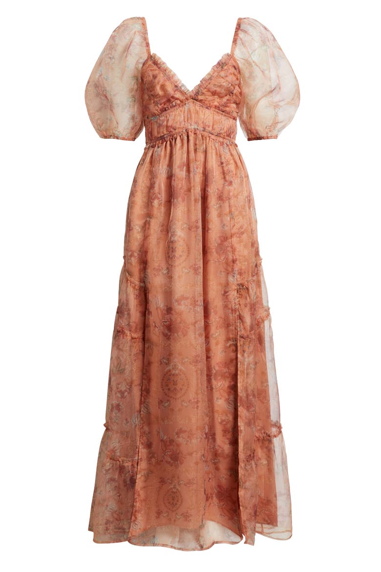 Daphne Floral Print Organza Gown, Alternate, color, RUSTY ROSE FLORAL