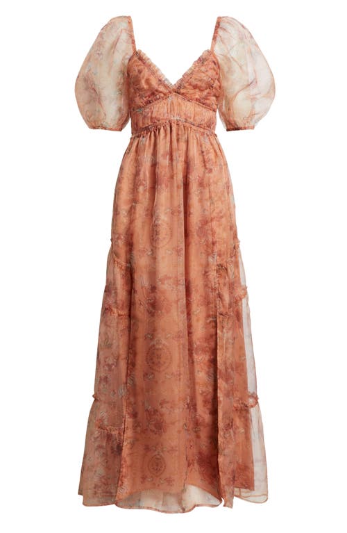 Lulus Daphne Floral Print Organza Gown In Rusty Rose Floral