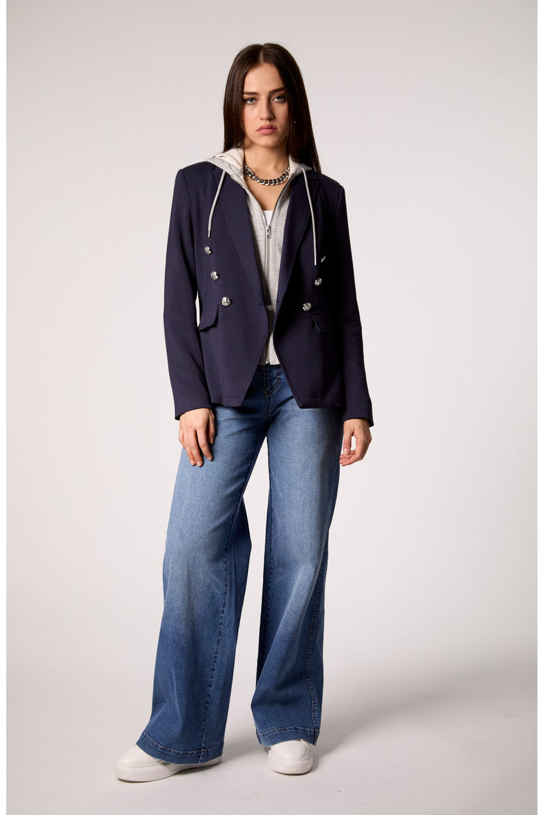 Helen Double-Breasted Blazer with Removable Hoodie Insert, Alternate, color, Navy