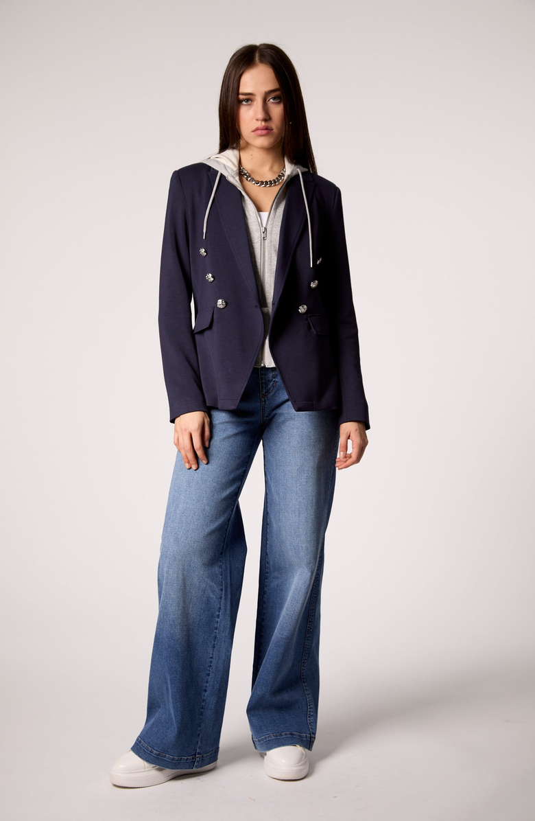 BLUE REVIVAL Helen Double-Breasted Blazer with Removable Hoodie Insert, Alternate, color, Navy