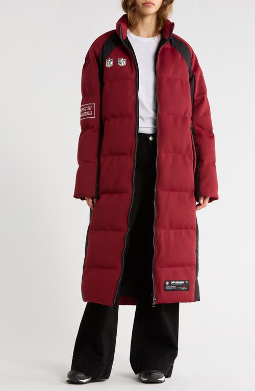 Off Season Nfl Team Water Repellent Long Puffer Coat In Burgundy