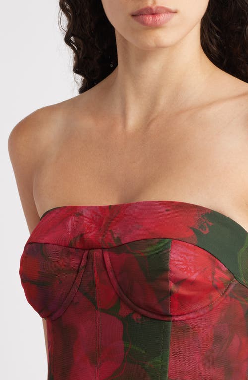 Hutch Isabella Strapless Ruffle Tiered Maxi Cocktail Dress In Red