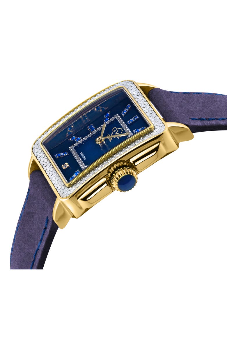 GV2 Padova Gemstone & Diamond Leather Strap Watch, 27 mm x 30 mm, Alternate, color, Blue