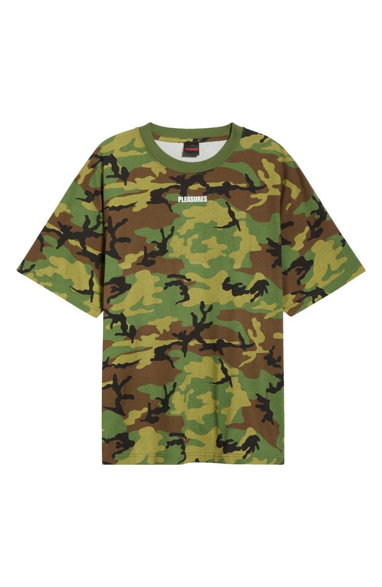 PLEASURES Wordmark Logo Cotton T-Shirt, Alternate, color, Woodland