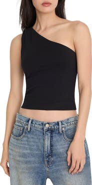 Good American Stretch Cotton One Shoulder Crop Tank