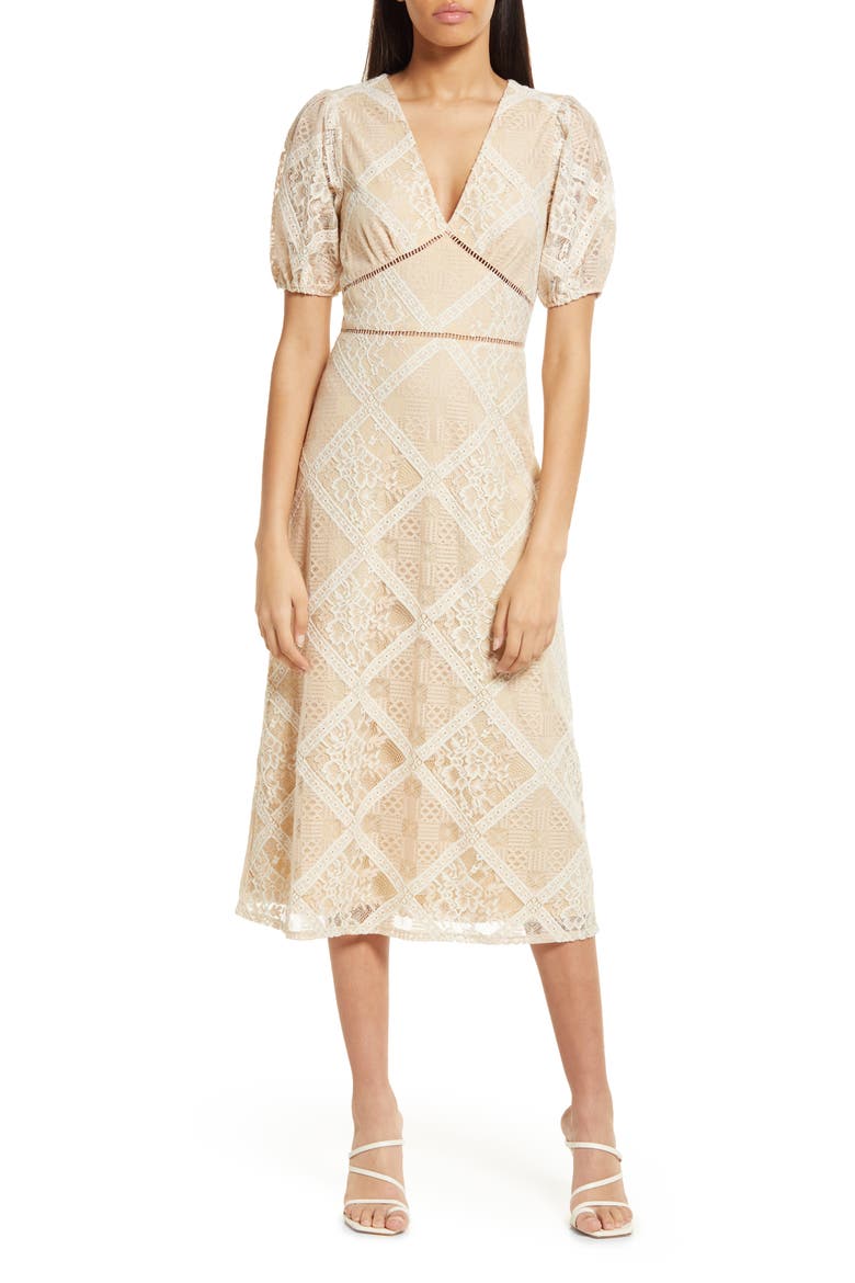 Short Sleeve Knit Lace Dress, Main, color, DIAMOND SAND