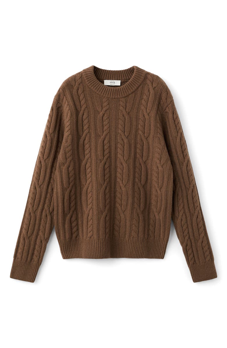 MANGO Wool Cable Sweater, Alternate, color, Caramel