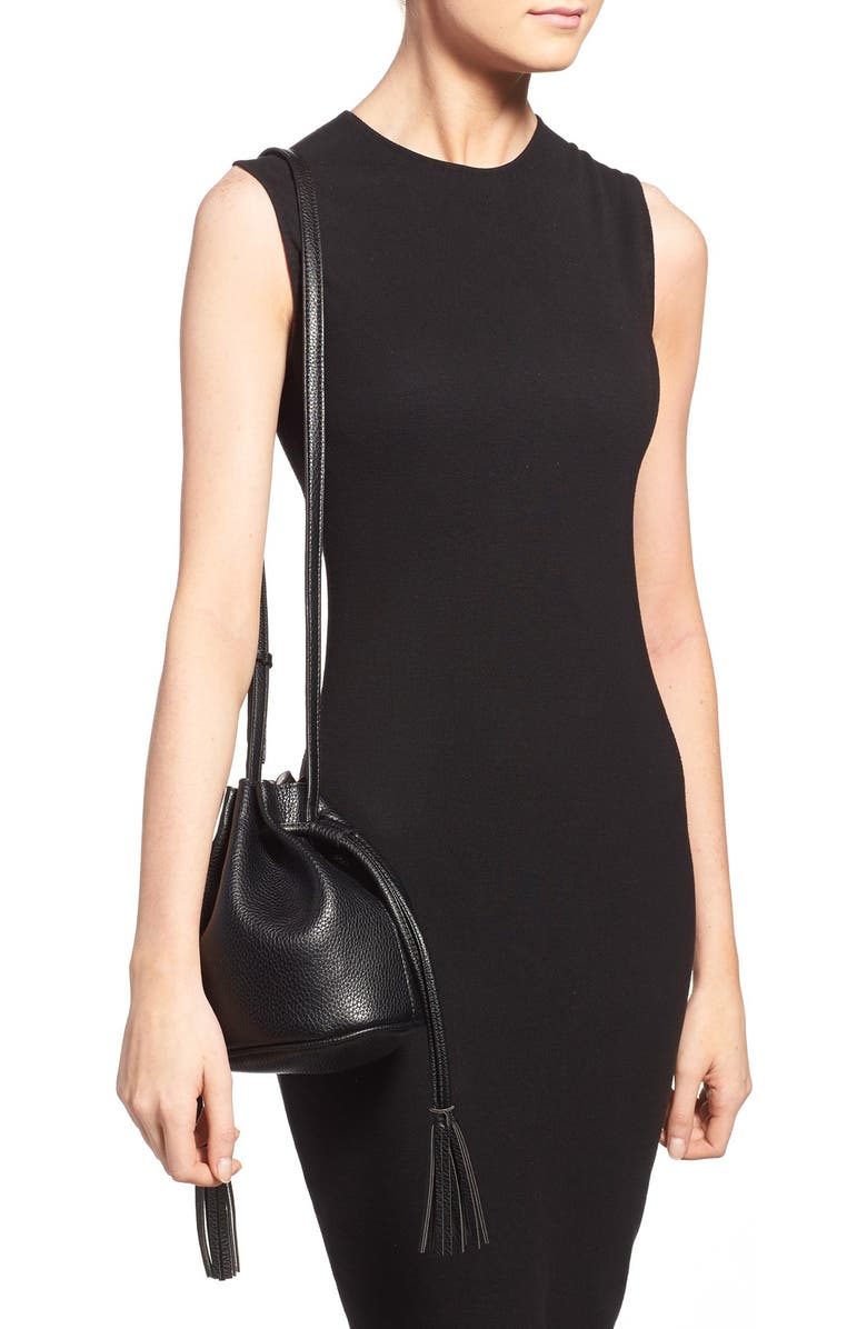 Street Level Mini Faux Leather Tassel Bucket Bag, Alternate, color,