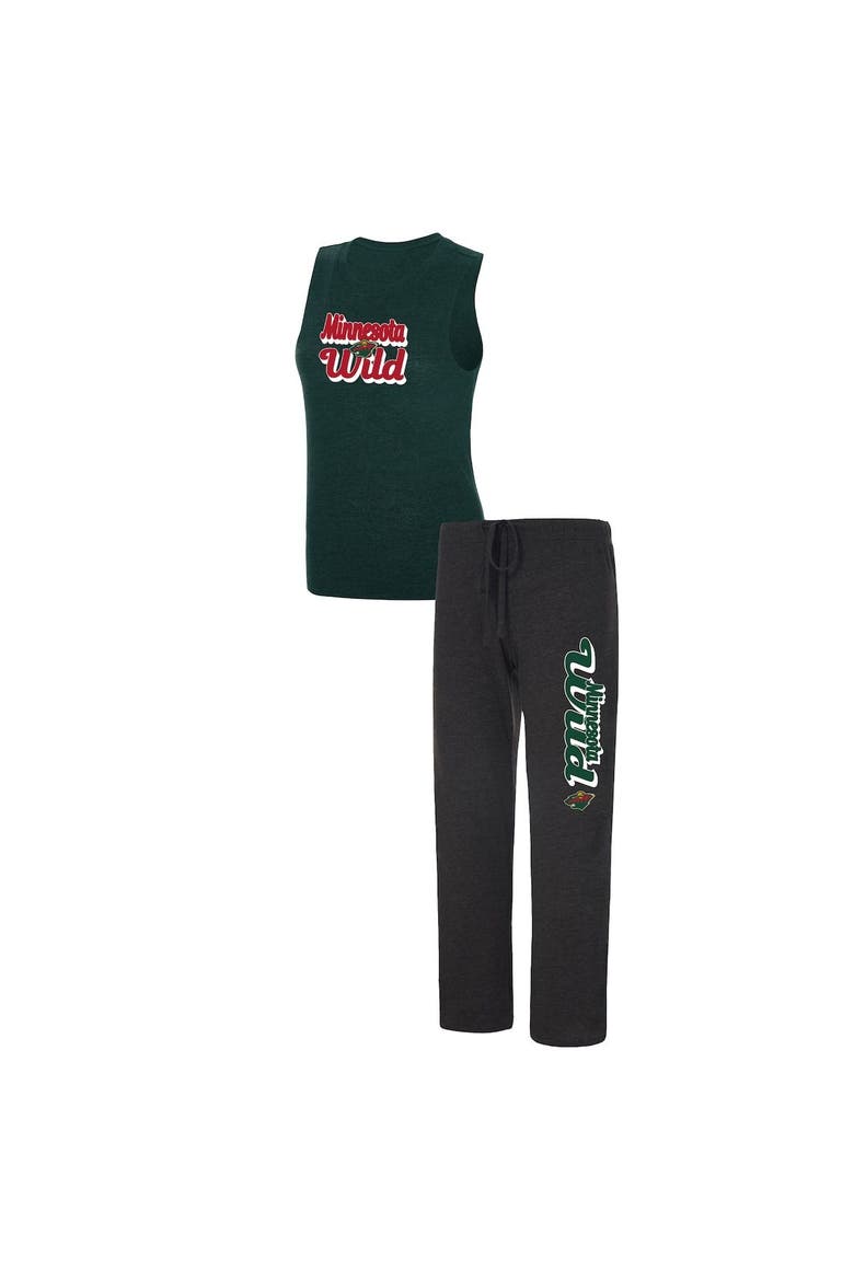 Women's Concepts Sport Heather Green/Heather Black Minnesota Wild Meter Muscle Tank Top & Pants Sleep Set, Alternate, color, Black