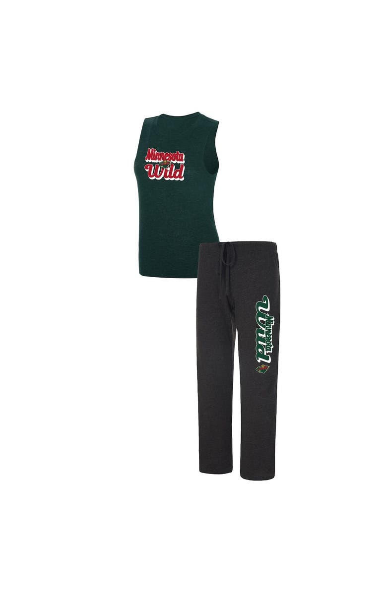 CONCEPTS SPORT Women's Concepts Sport Heather Green/Heather Black Minnesota Wild Meter Muscle Tank Top & Pants Sleep Set, Alternate, color, 