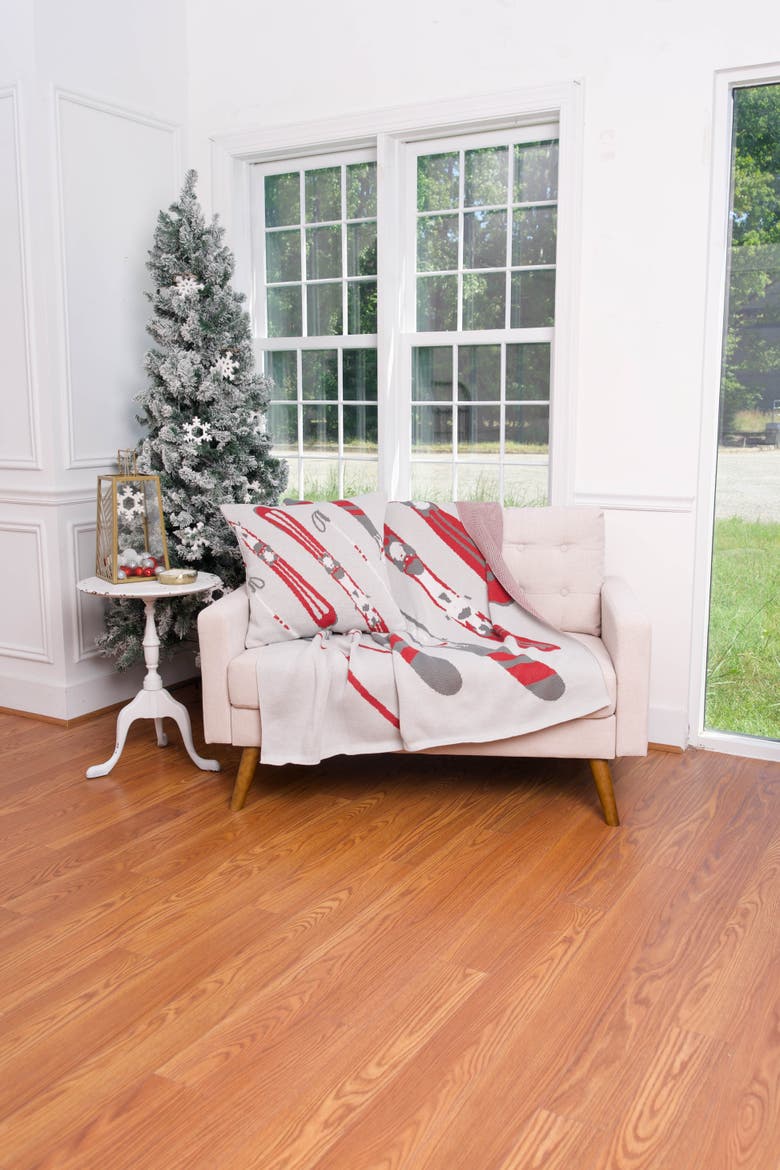 Ski Pattern Indoor and Outdoor Knit Throw Blanket, Alternate, color, Red