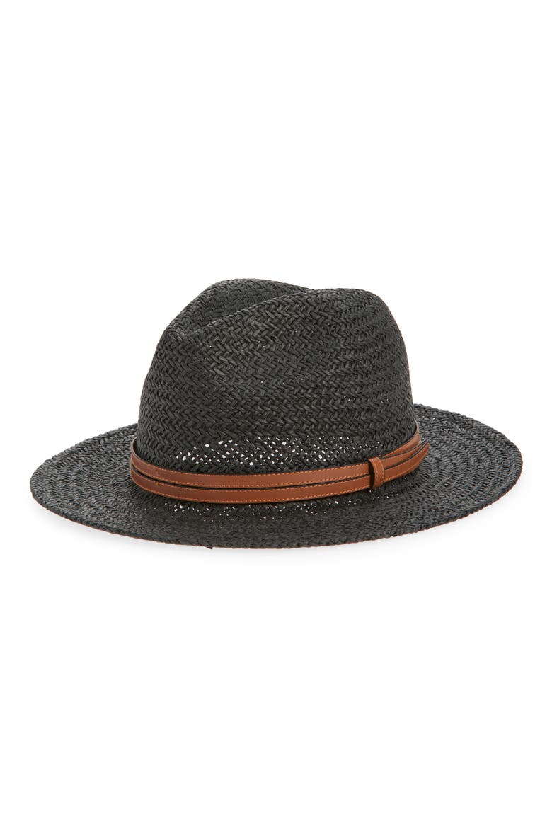 Packable Woven Straw Panama Hat, Main, color, BLACK