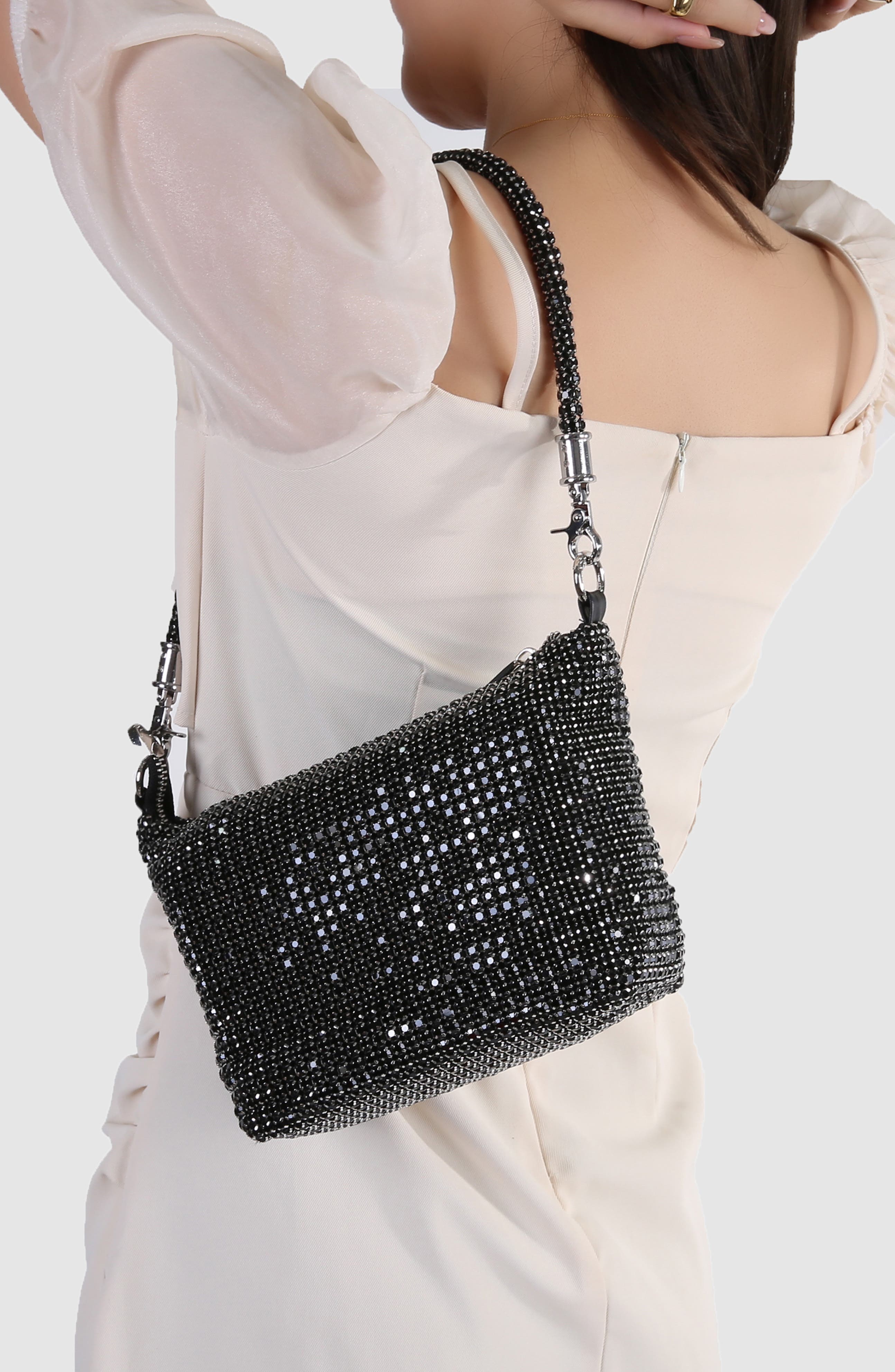 BERNESS Rhinestone Shoulder Bag, Alternate, color, Black