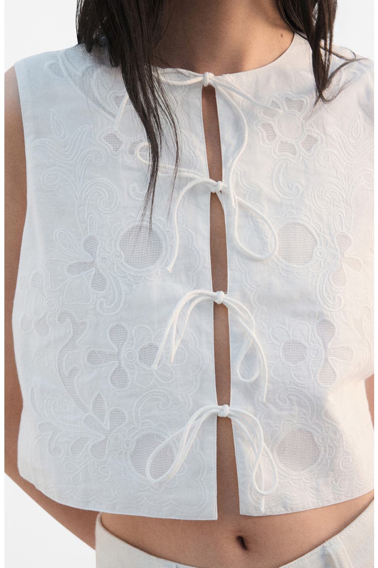 Bow Embroidered Vest, Alternate, color, WHITE
