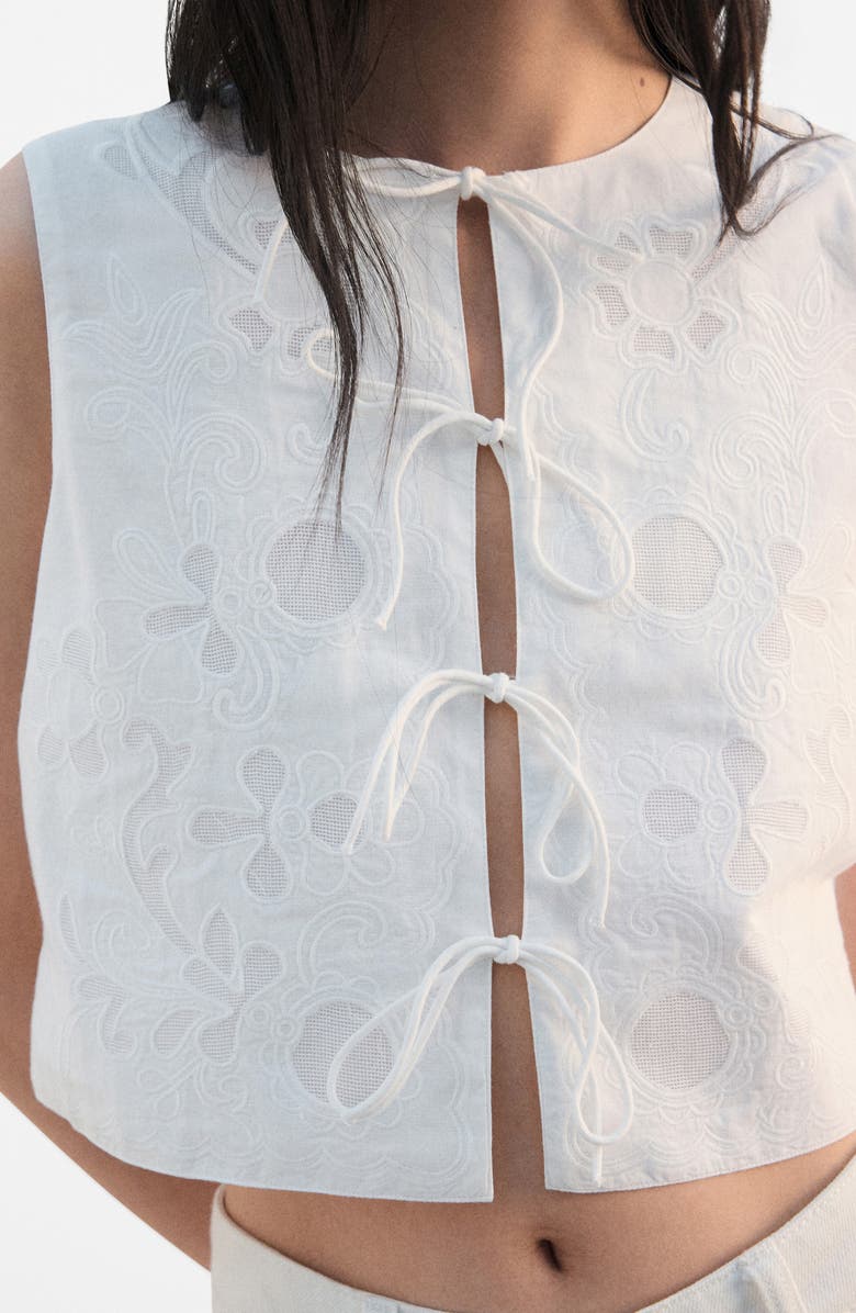MANGO Bow Embroidered Vest, Alternate, color, White