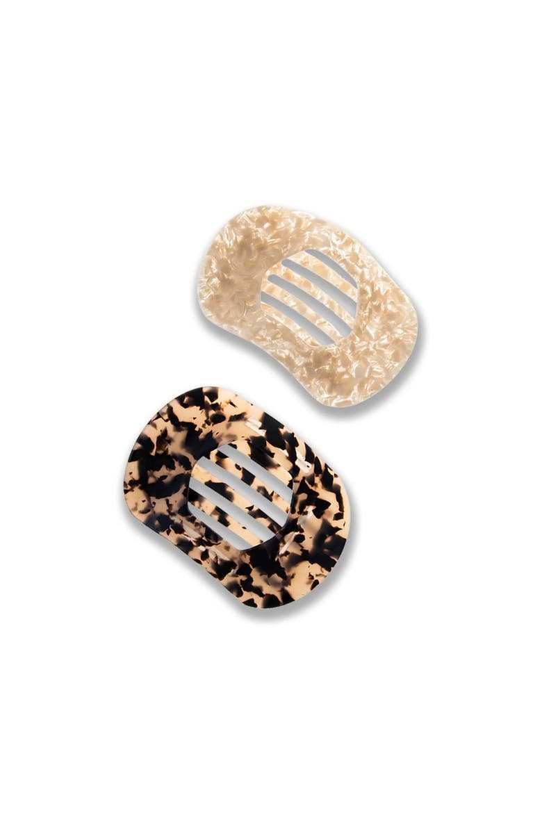 Pearlized Ivory & Neutral Tortoise Oversized Flat Lay Clip Set, Main, color, White