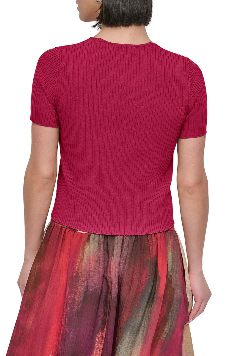 DKNY Hook & Eye Short Sleeve Rib Cardigan, Alternate, color, Beet