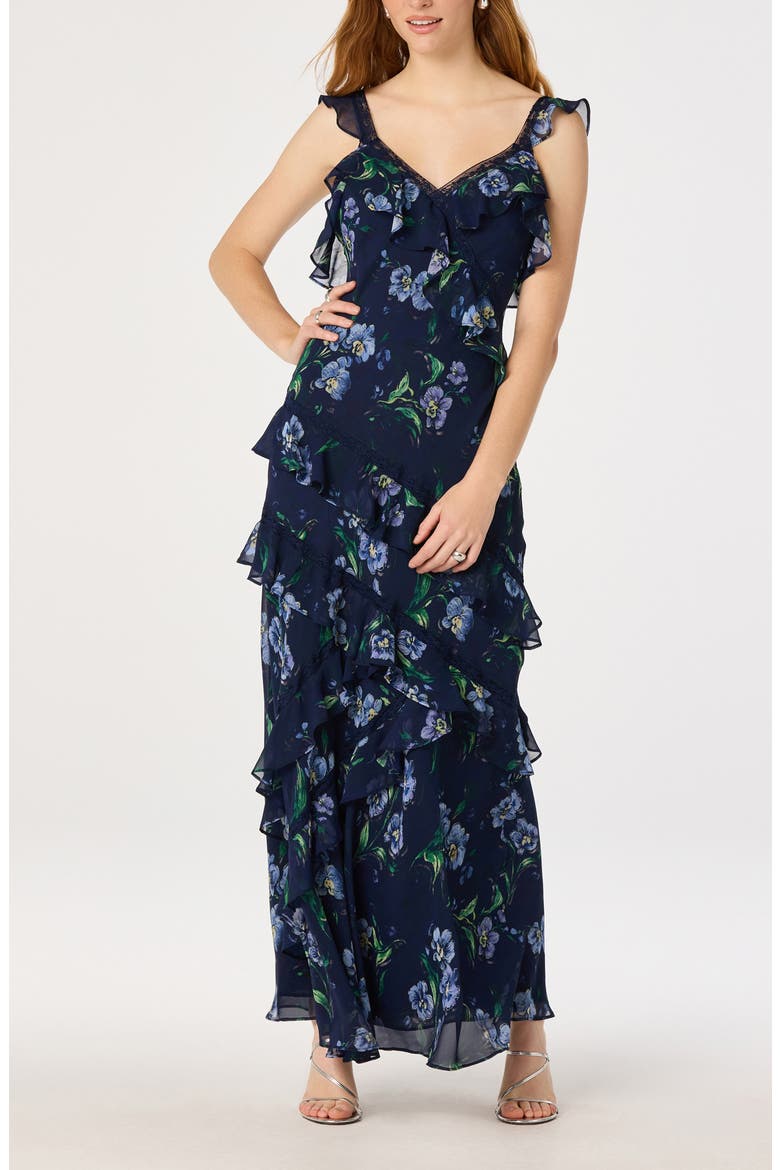 Megan Ruffled Maxi Dress, Main, color, NAVY FLORAL