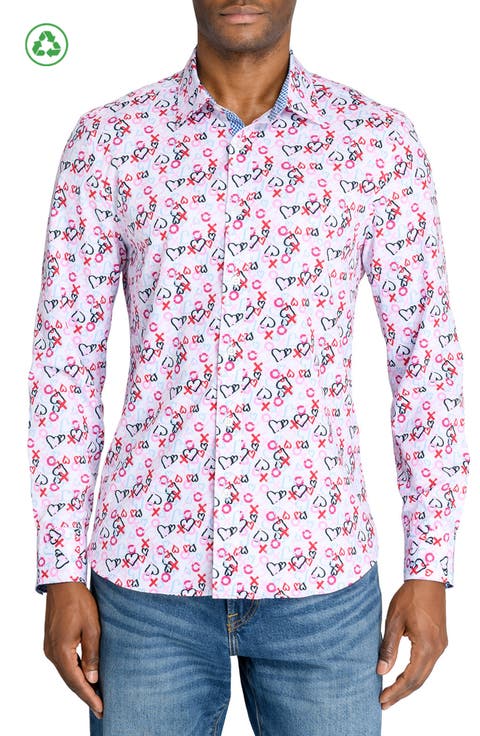 Slim Fit Heart Motif Recycled 4-Way Stretch Performance Long Sleeve Shirt
