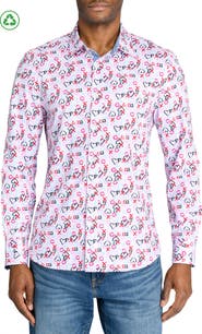 CONSTRUCT Slim Fit Heart Motif Recycled 4-Way Stretch Performance Long Sleeve Shirt
