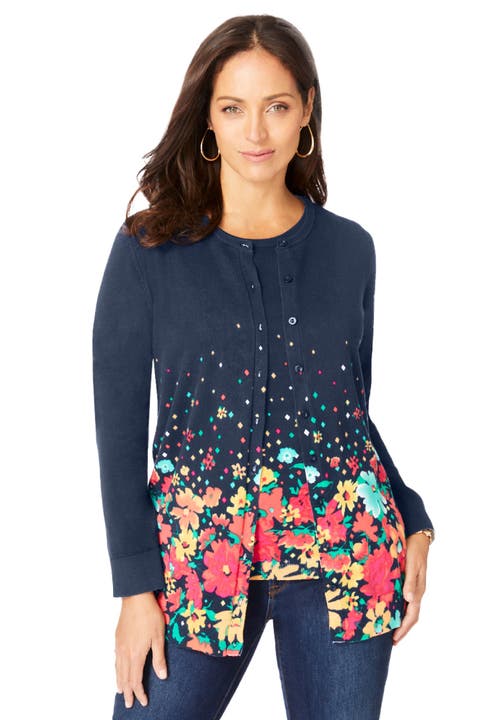 Jessica London Fine Gauge Cardigan In Blue