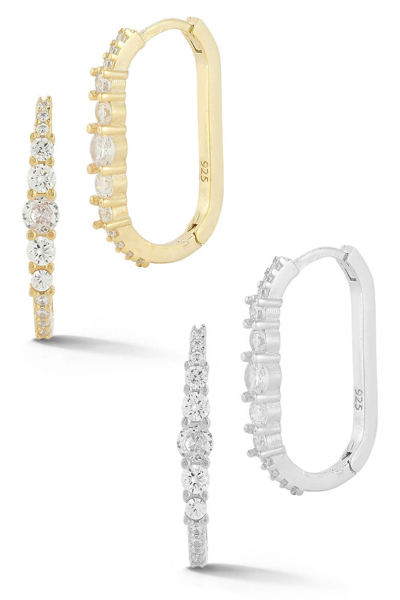 Set of 2 Cubic Zirconia Oval Hoop Earrings, Main, color, GOLD MULTI