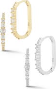 GLAZE JEWELRY Set of 2 Cubic Zirconia Oval Hoop Earrings