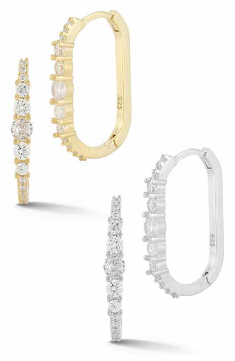 GLAZE JEWELRY Set of 2 Cubic Zirconia Oval Hoop Earrings