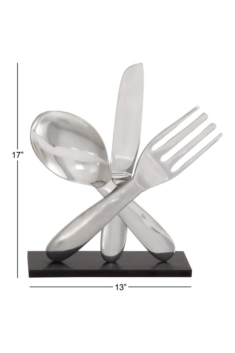 Silvertone Aluminum Utensils Sculpture with Black Base, Alternate, color, SILVER