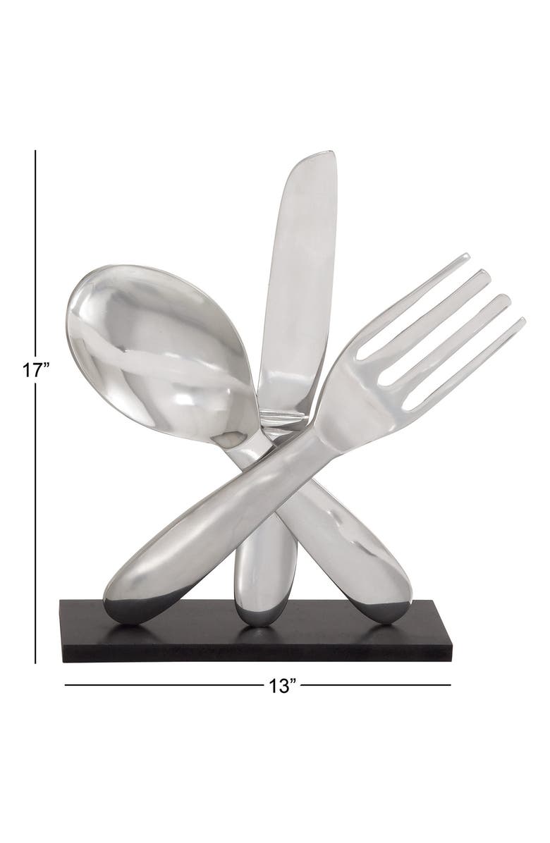 WILLOW ROW Silvertone Aluminum Utensils Sculpture with Black Base, Alternate, color, 