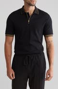 DENIM AND FLOWER Tipped Zip Cotton Polo