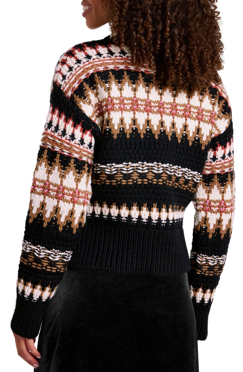 Splendid Henrietta Fair Isle Mock Neck Wool Sweater, Alternate, color, Black Mix