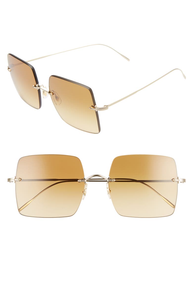 Oishe 57mm Gradient Rimless Square Sunglasses, Main, color, GOLD/ AMBERG GRADIENT BROWN