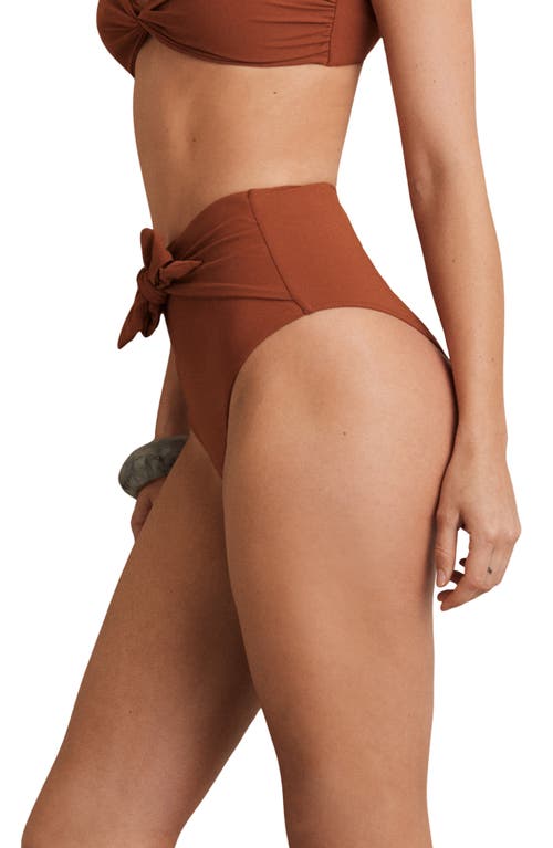Reiss Hallie Tie Front High Waist Bikini Bottoms In Brown