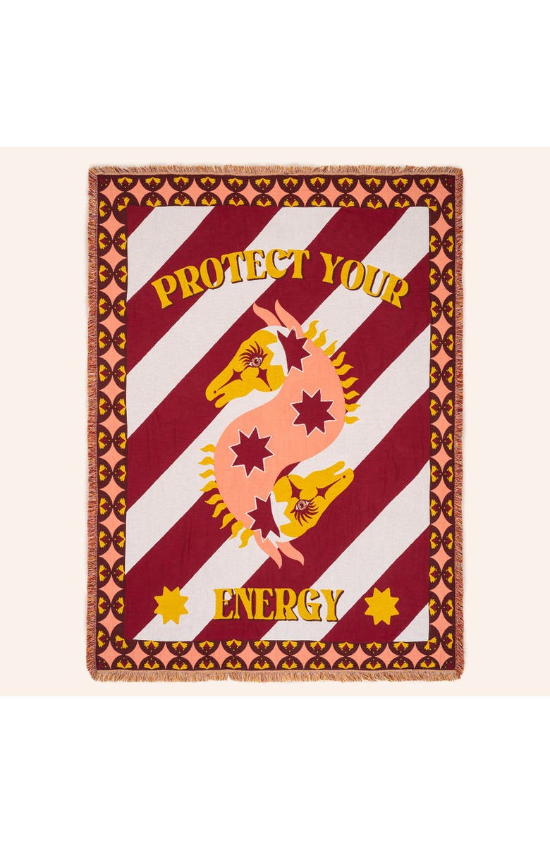 Zsa Zsa Zsu Novelas Fringed Jacquard 100% Cotton Throw Energy 54X71 In, Main, color, Burgundy