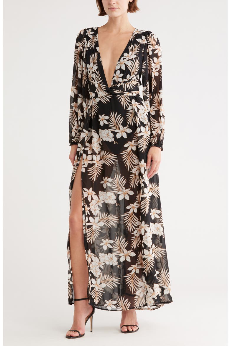 Journey Semi Sheer Maxi Dress, Main, color, BLACK/ MULTI