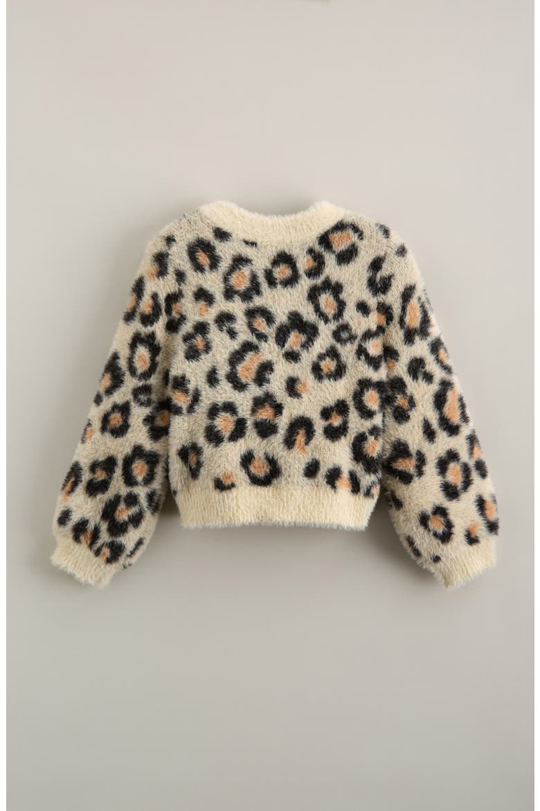 Kids' Leopard Eyelash Cardigan, Alternate, color, TAN TWINE SKETCHY LEOPARD