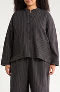 Eileen Fisher Stripe Mandarin Collar Shirt Jacket