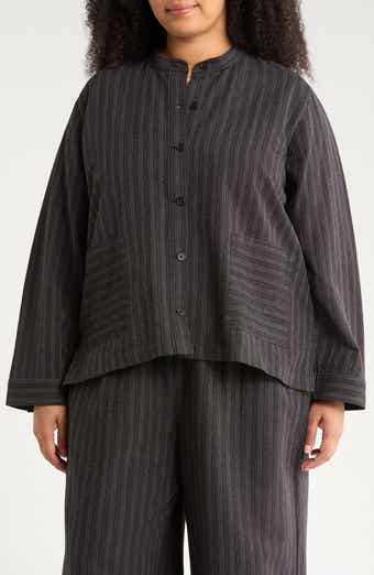 Eileen Fisher Stripe Mandarin Collar Shirt Jacket