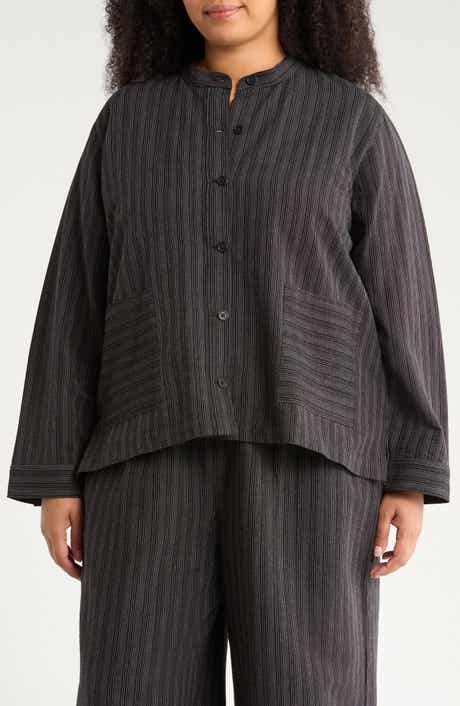 Eileen Fisher Stripe Mandarin Collar Shirt Jacket