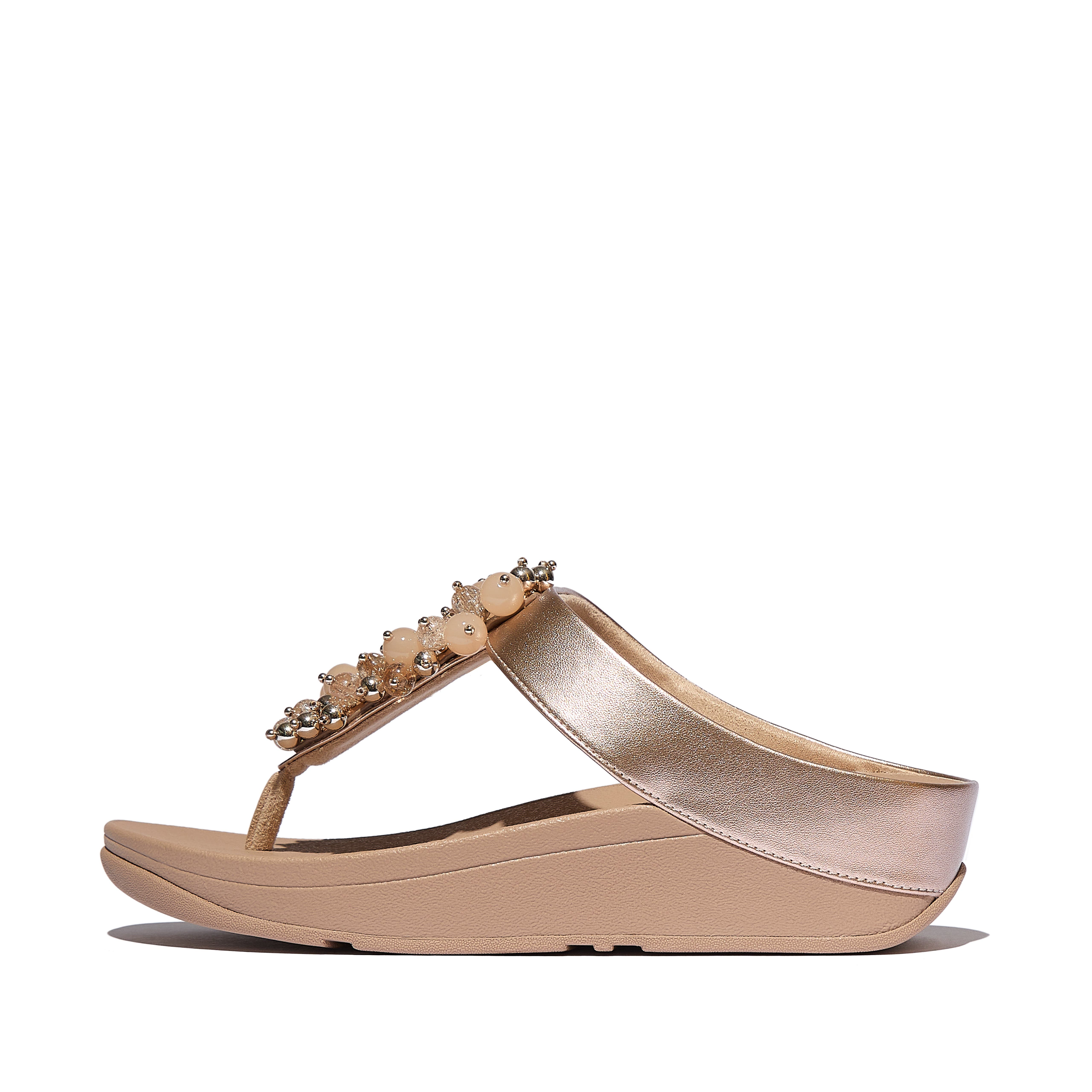 Fino Bauble-bead toe-post sandals, Alternate, color, Metallic Classic Beige