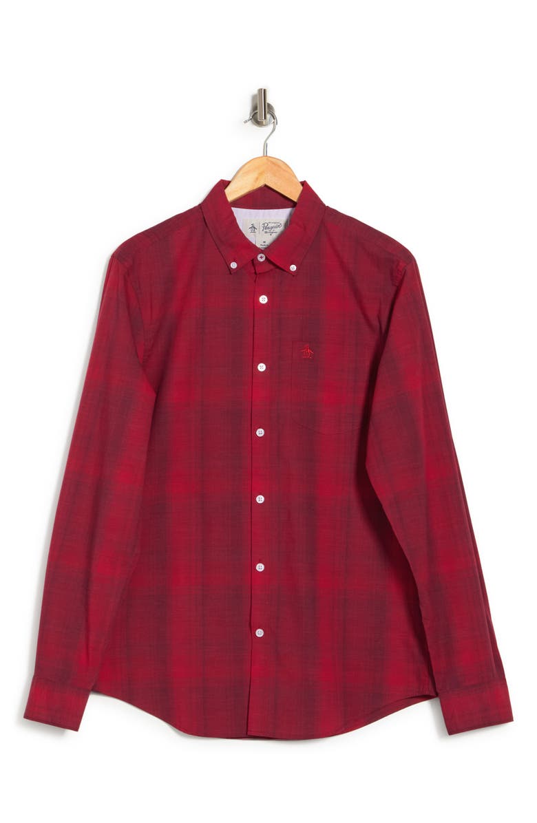 Original Penguin Plaid Long Sleeve Button-Down Shirt, Alternate, color, Scarlet Sage